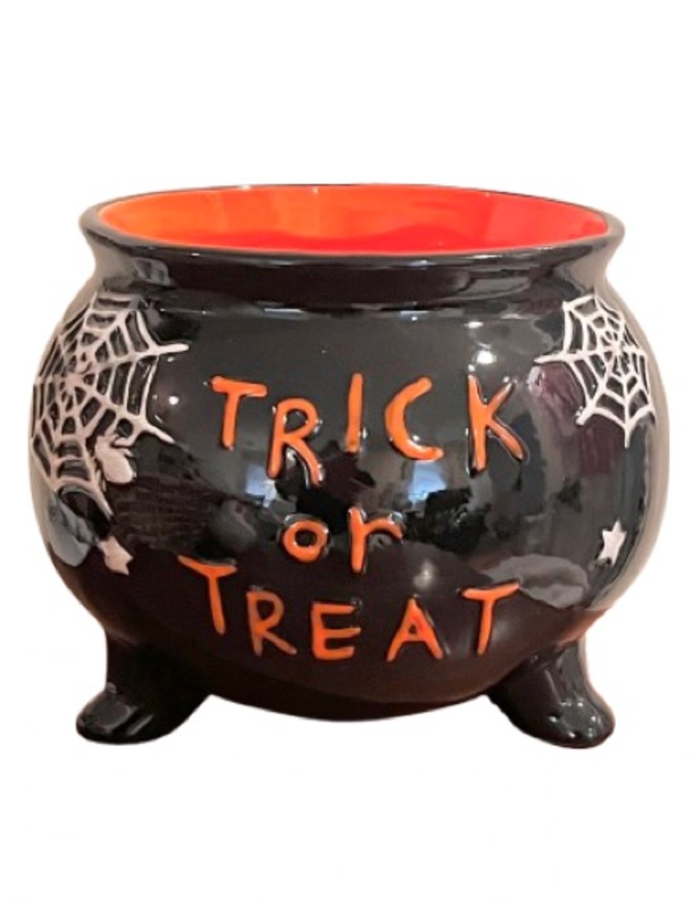 🆕- Halloween Trick or Treat Ceramic Footed Cauldron Candy Bowl